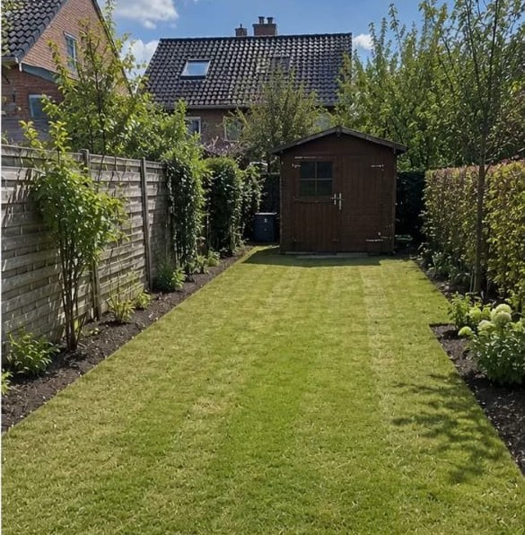 Frisch gepflegter Garten mit neu angelegtem Rasen in Gelsenkirchen